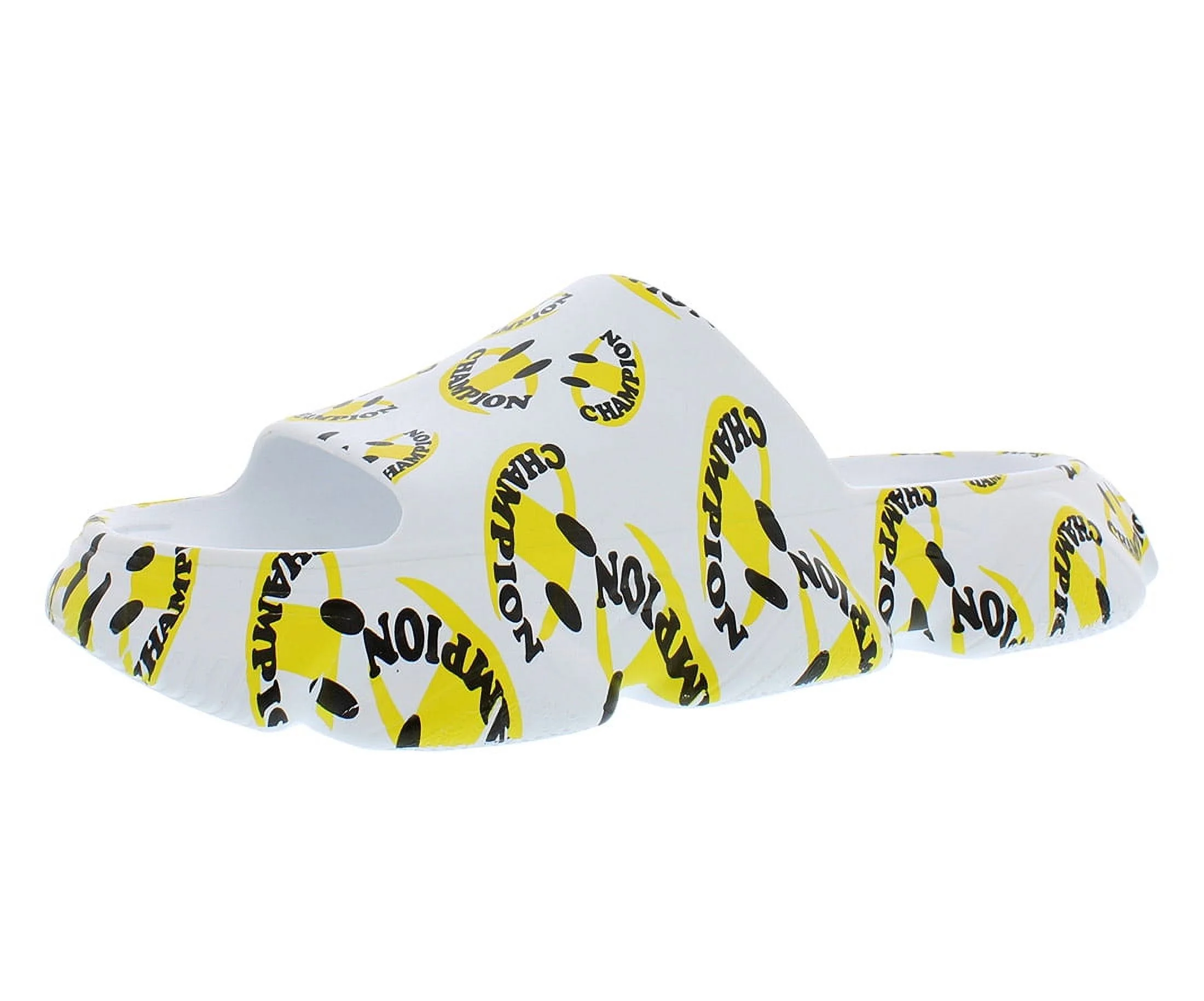 Champion Meloso Squish Smile Slide Mens Shoes Size 9, Color: White/Black/Yellow