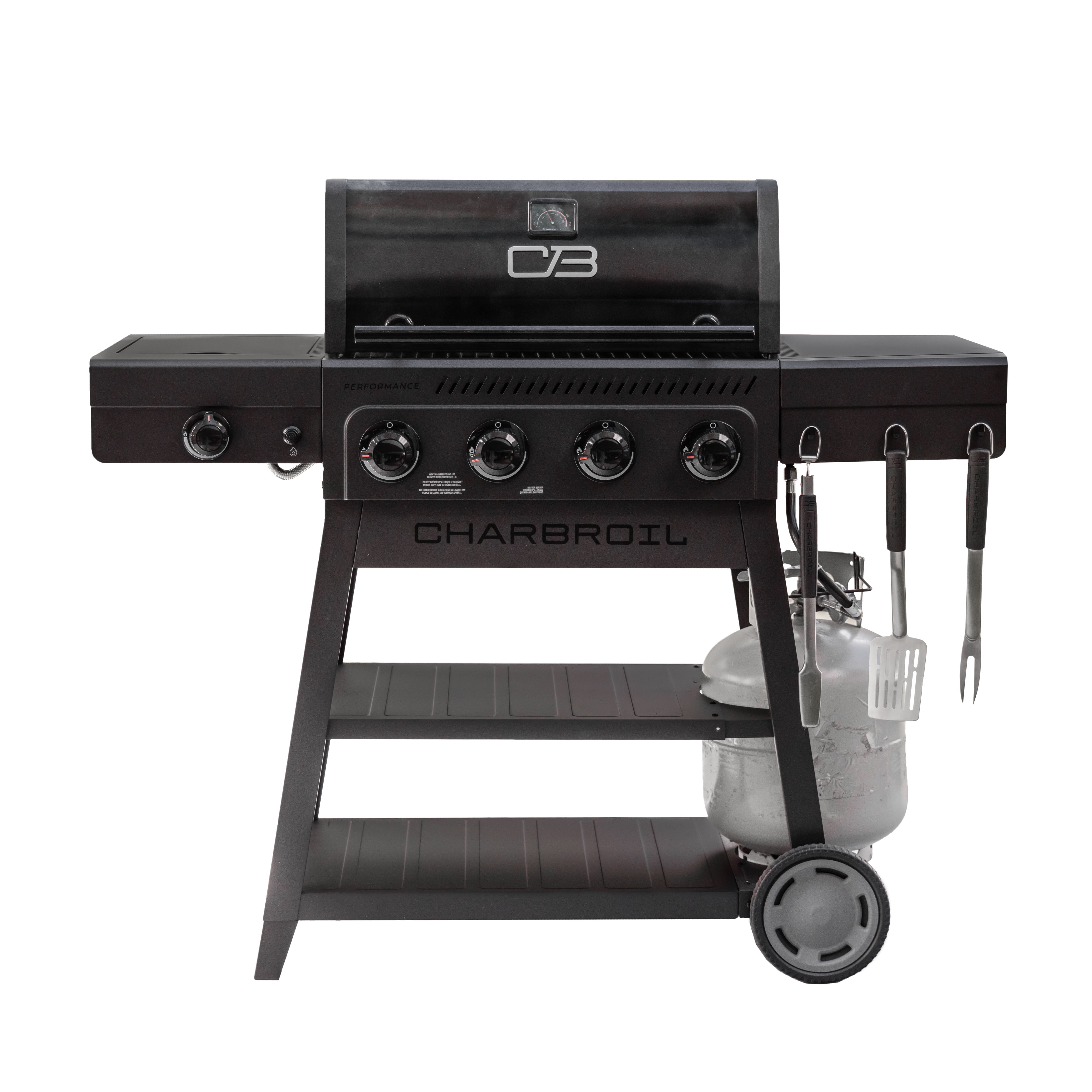 Charbroil Gas Grill, Performance Series Flavormax 4 Burner Grill with Side Burner, Black